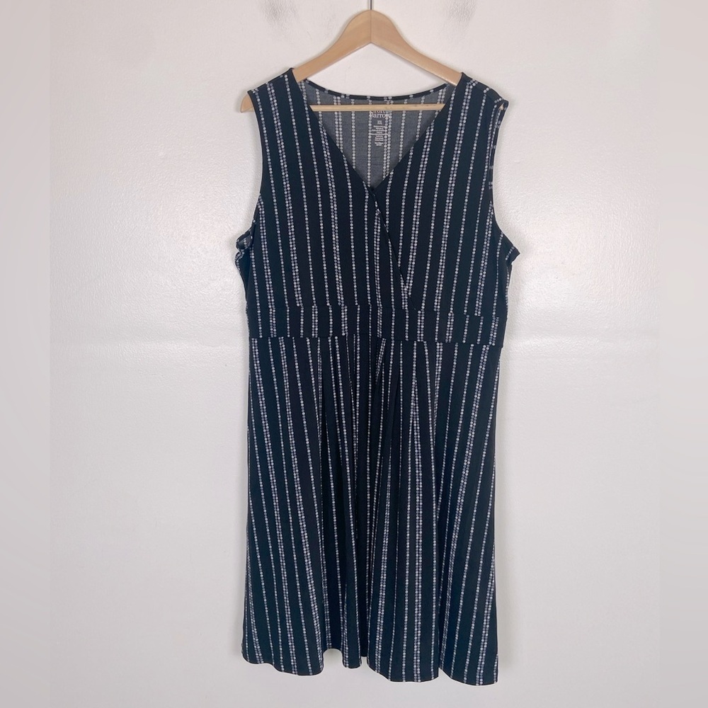 Croft & Barrow Soft Knit Midi‎ Dress Size XXL Black Pleated Faux Wrap Sleeveless